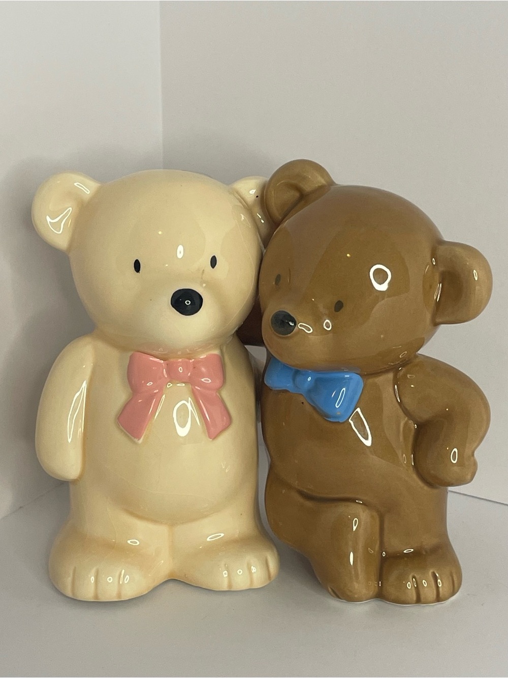 VTG 1985 Enesco Hugging Teddy Bears Ceramic Coin Bank - Rare
